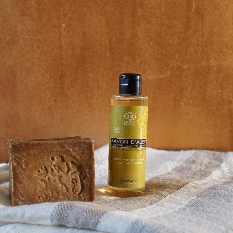 karawan authentic Savon d'Alep liquide certifié COSMOS ORGANIC par Ecocert