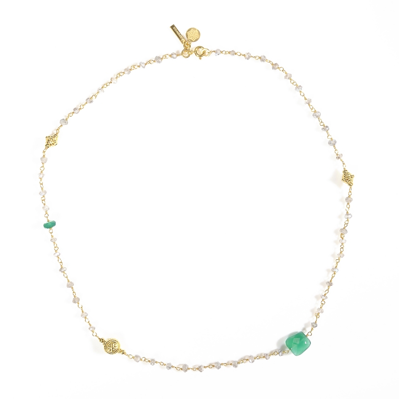 Karawan Authentic Tour De Cou "Ani" Labradorite & Onyx Vert