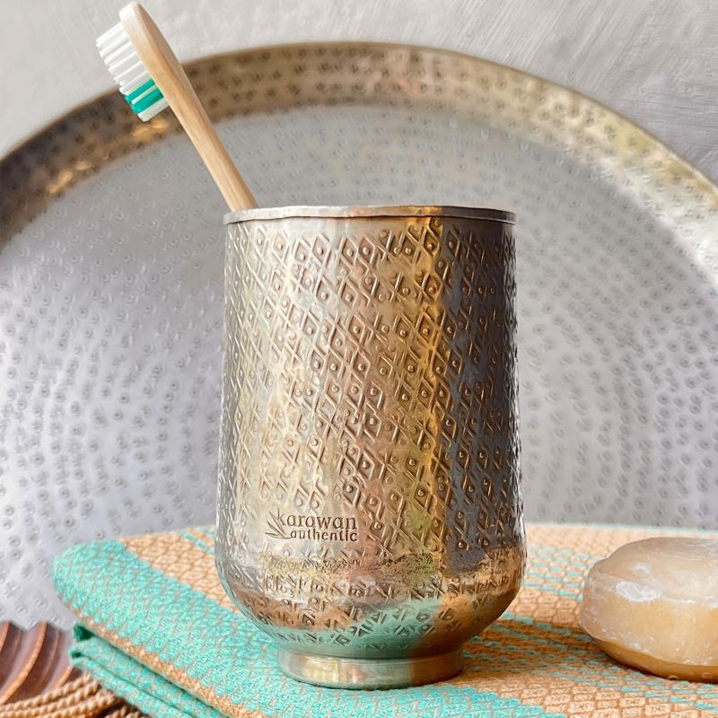 Karawan Authentic Verre En Laiton Argenté Martelé Et Gravé 'Palmyr'