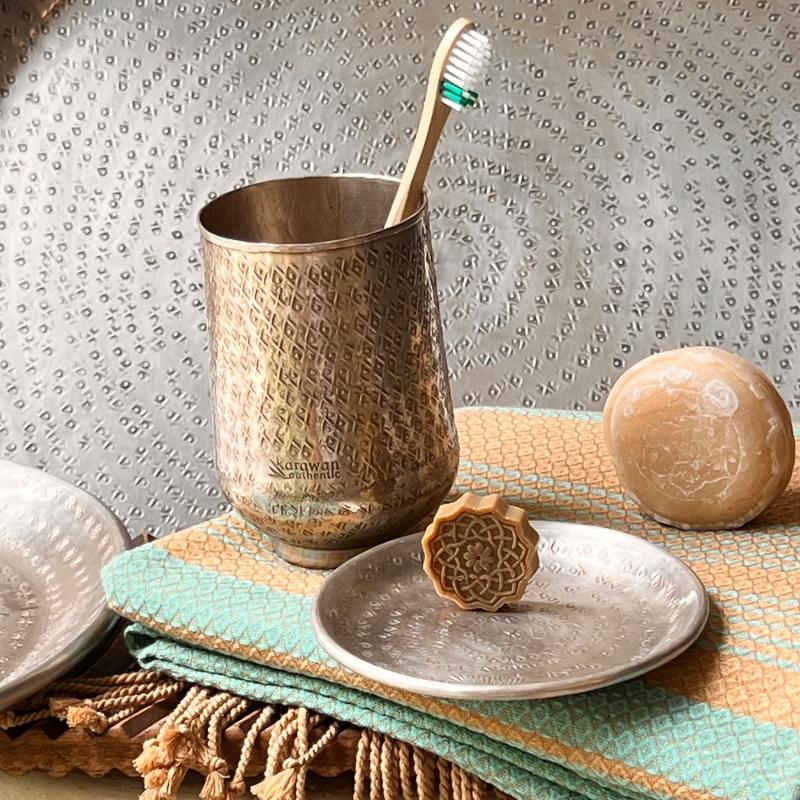 Karawan Authentic Verre En Laiton Argenté Martelé Et Gravé 'Palmyr'