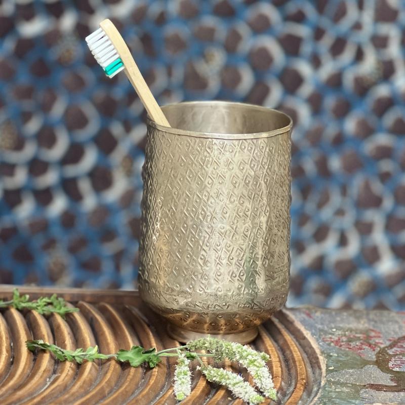 karawan authentic Verre en laiton argenté martelé et gravé 'Palmyr'