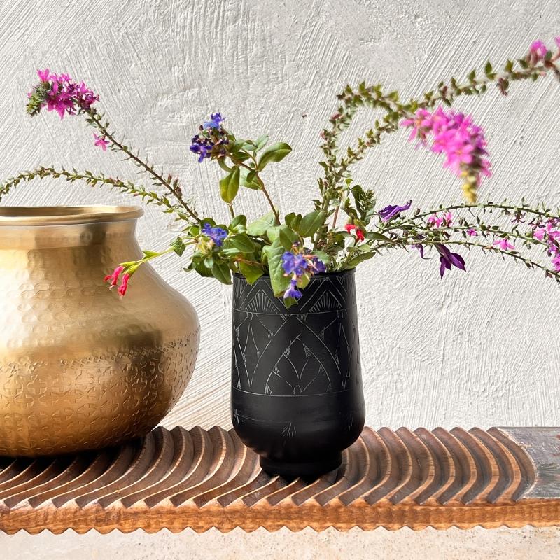 Karawan Authentic Verre En Laiton Noir Gravé 'Arabesk'