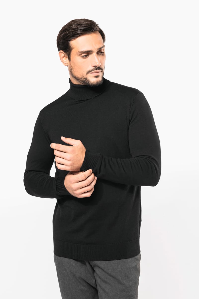 kariban Pull Mérinos col roulé homme