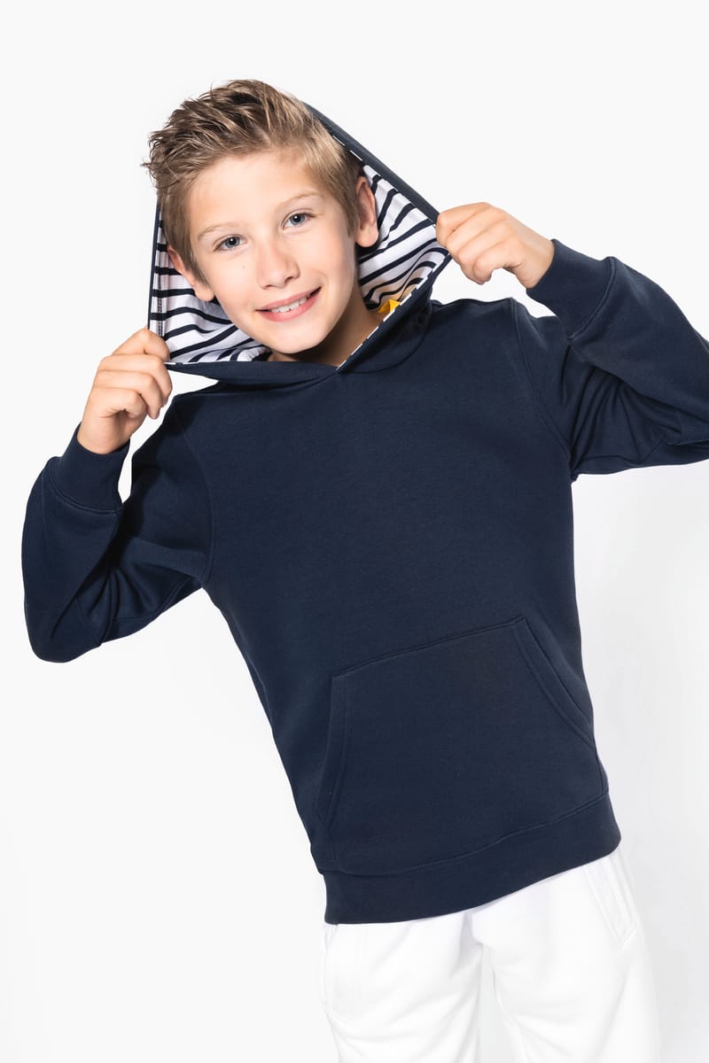 Kariban Sweat-shirt à Capuche Contrastée à Motifs Enfant Unisexe