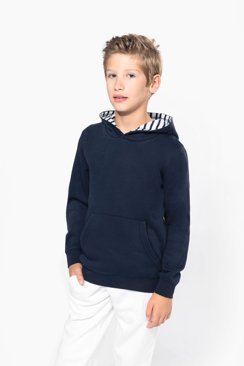 Kariban Sweat-shirt à Capuche Contrastée à Motifs Enfant Unisexe