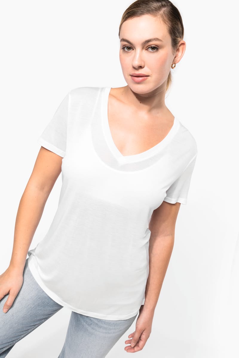 kariban T-shirt Lyocell TENCEL™ col V manches courtes femme