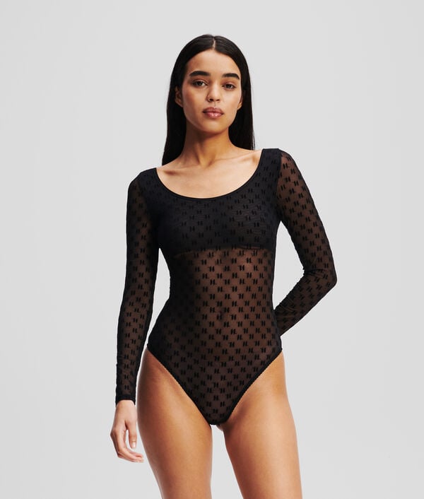 karl lagerfeld BODY EN MESH À MANCHES LONGUES KL MONOGRAM