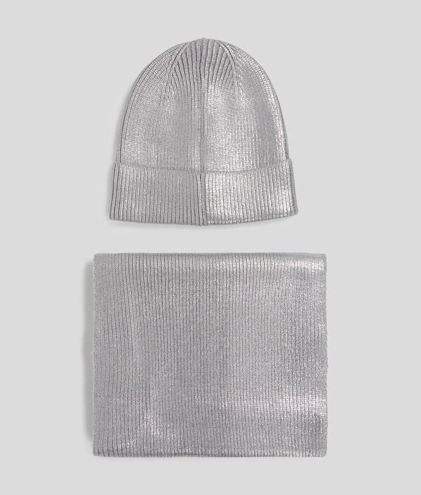 Karl Lagerfeld COFFRET-CADEAU BONNET ET ÉCHARPE MÉTALLISÉS