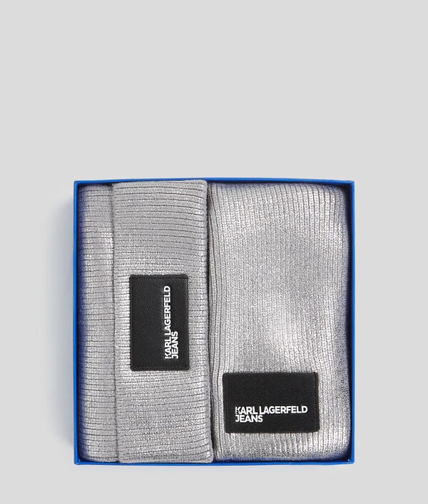 Karl Lagerfeld COFFRET-CADEAU BONNET ET ÉCHARPE MÉTALLISÉS