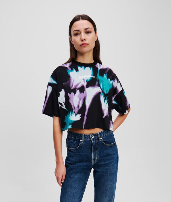 karl lagerfeld T-SHIRT CROPPED À IMPRIMÉ FLORAL
