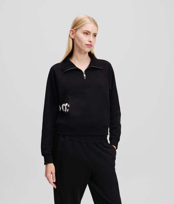 karl lagerfeld SWEAT-SHIRT À DEMI-ZIP ET À MOTIF PARTIELLEMENT CACHÉ IKON