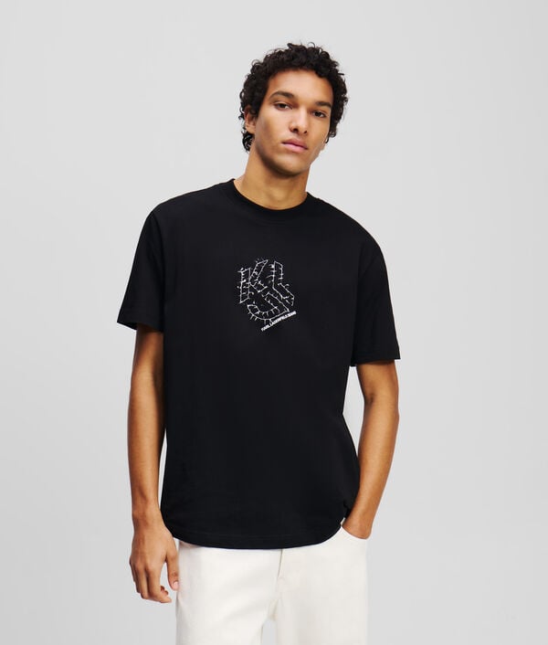 karl lagerfeld T-SHIRT À OURLET ARRONDI ET MONOGRAMME SHIBORI