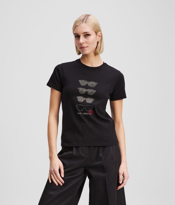 karl lagerfeld T-SHIRT AVEC MOTIF DE LUNETTES DE SOLEIL EN STRASS