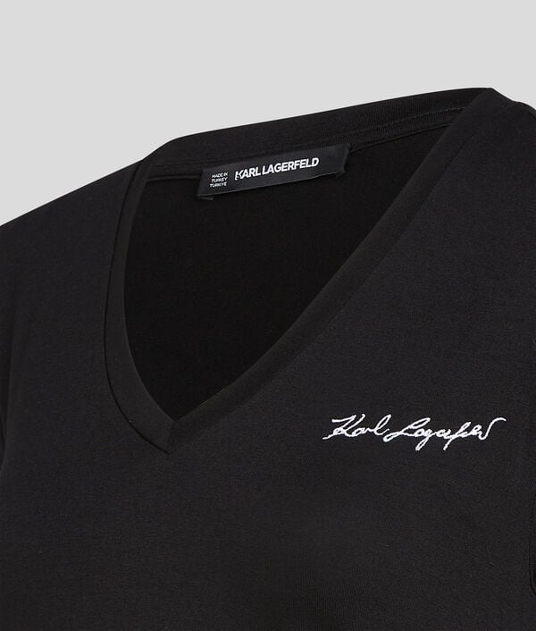 Karl Lagerfeld T-SHIRT FRONCÉ À COL V KARL SIGNATURE