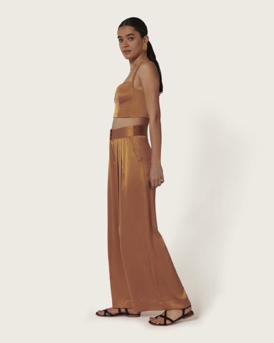 Karma Koma Pantalon En Soie Moreau TABAC