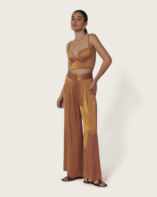 karma koma Pantalon en soie Moreau TABAC