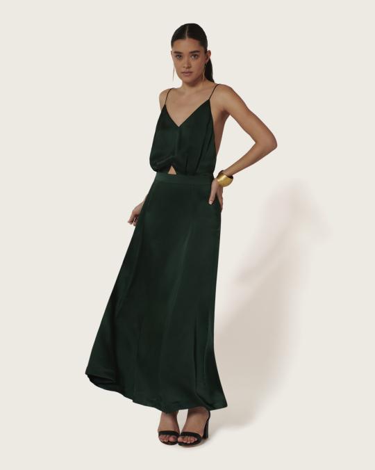 karma koma Robe longue en soie Swan CANELLE