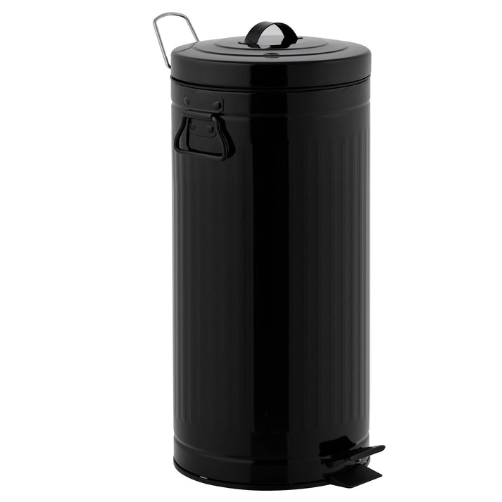 Kitchen Move Poubelle De Cuisine à Pédale 30L Vintage BROOKLYN Noir En Acier Inox Avec Seau