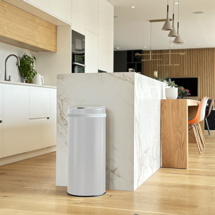 kitchen move Poubelle de cuisine automatique 42L SOHO Blanc mat en acier INOX avec cerclage