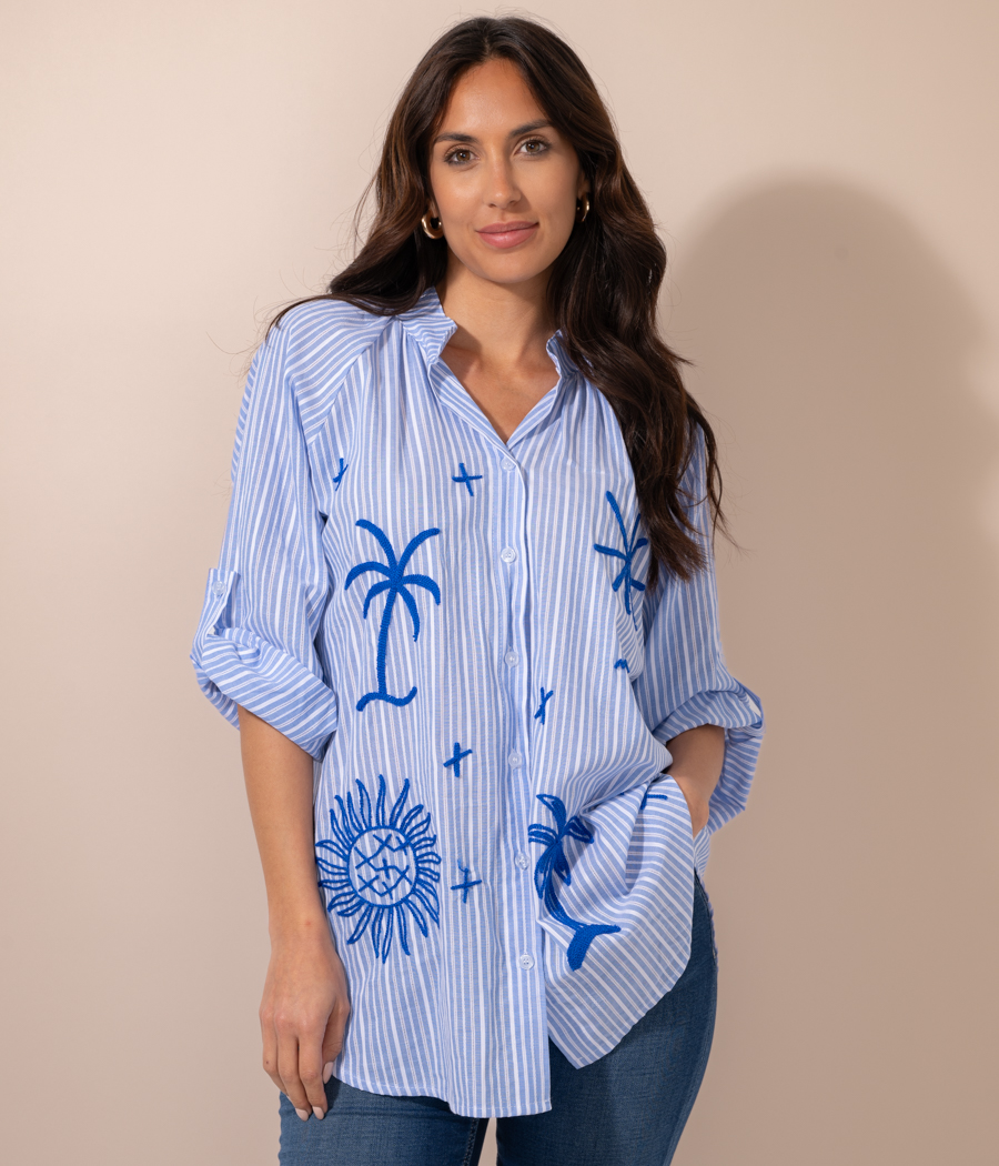 Kiwi Saint Tropez Chemise Femme Bollywood Brodée Rayée