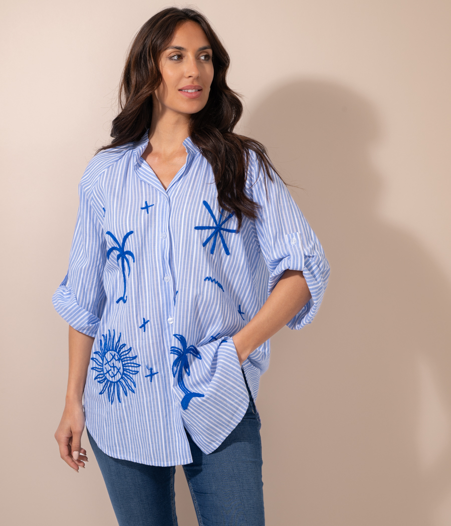 kiwi saint tropez Chemise femme Bollywood brodée rayée
