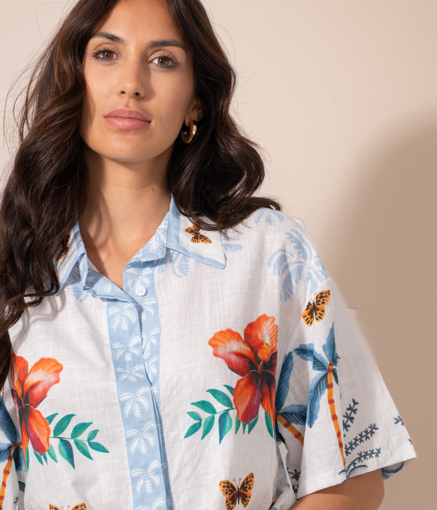 Kiwi Saint Tropez Chemise Femme Manches Courtes Jungle