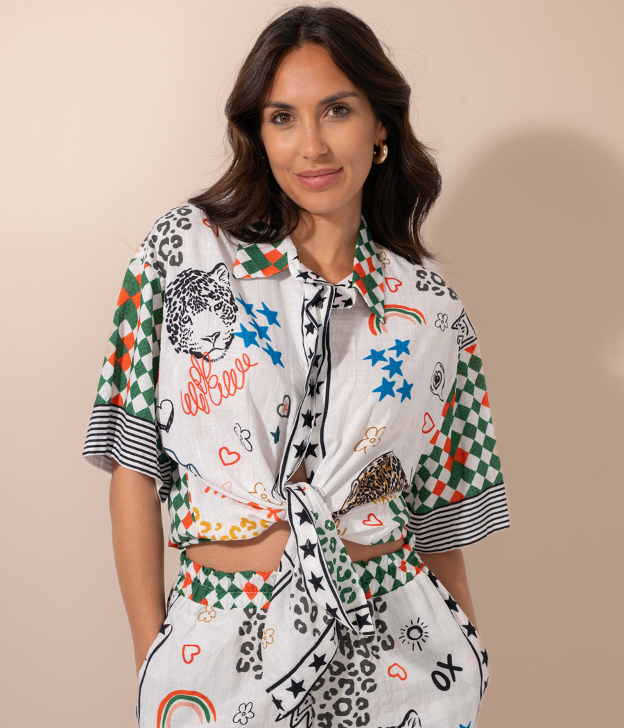 Kiwi Saint Tropez Chemise Femme Manches Courtes Leopard