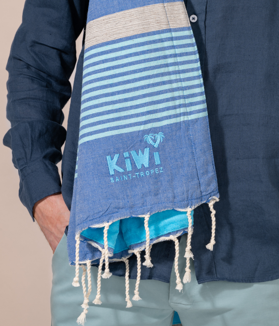 Kiwi Saint Tropez Fouta Serviette Rayée Turquoise-jean