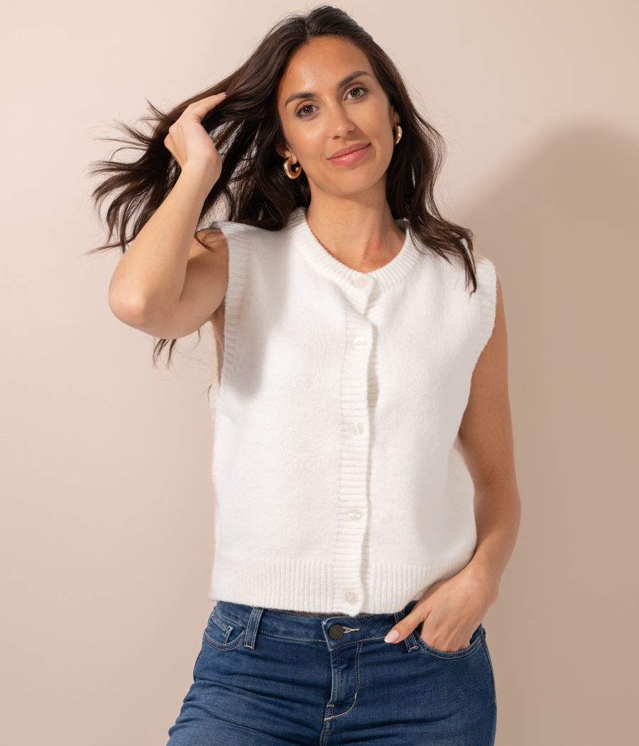 Kiwi Saint Tropez Gilet Femme Bouton Sans Manches Rose