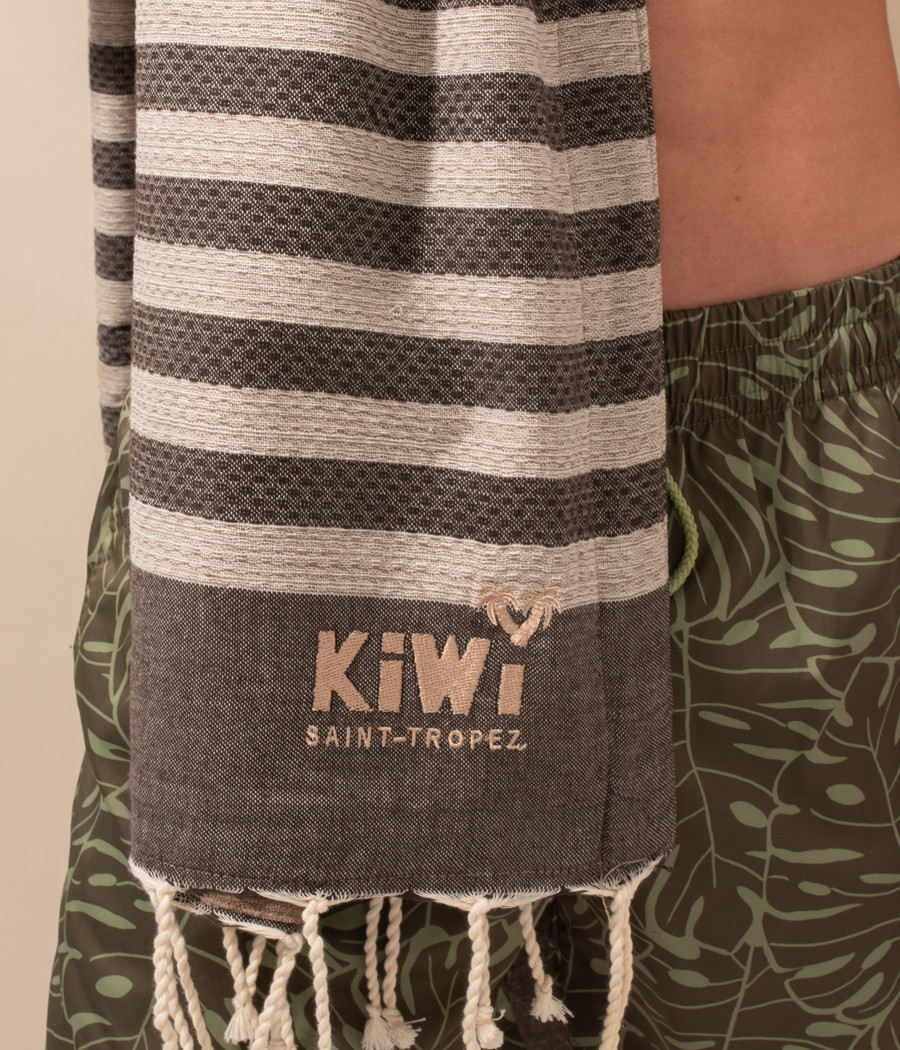 Kiwi Saint Tropez Fouta Serviette Rayée Taupe-noir