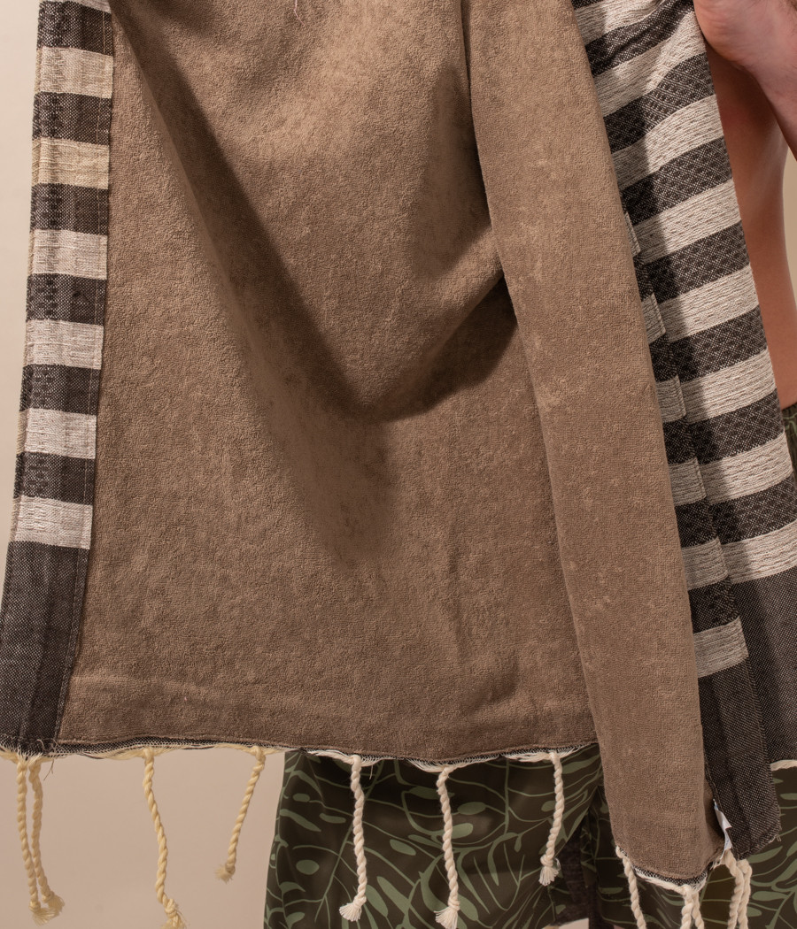 Kiwi Saint Tropez Fouta Serviette Rayée Taupe-noir