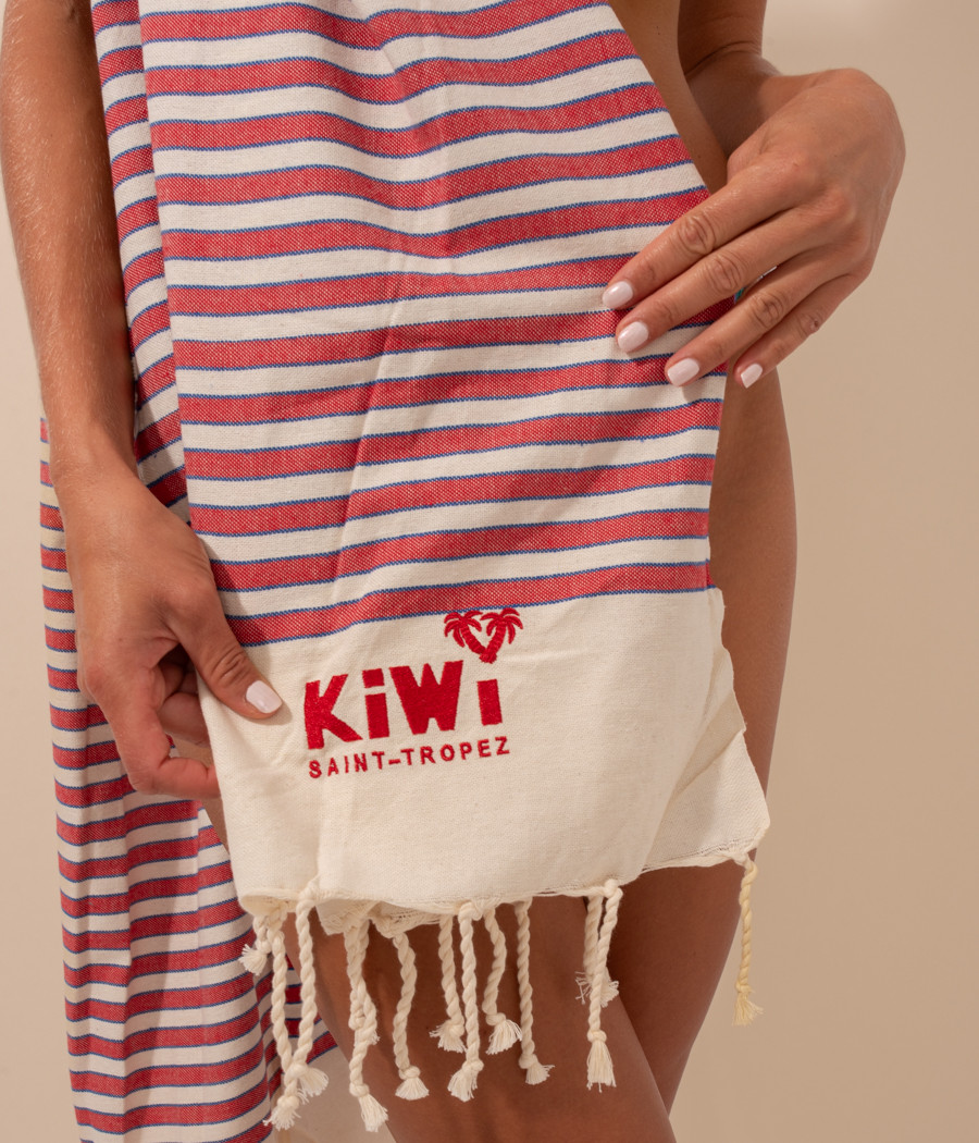 Kiwi Saint Tropez Fouta Simple Rayée Rouge-écru