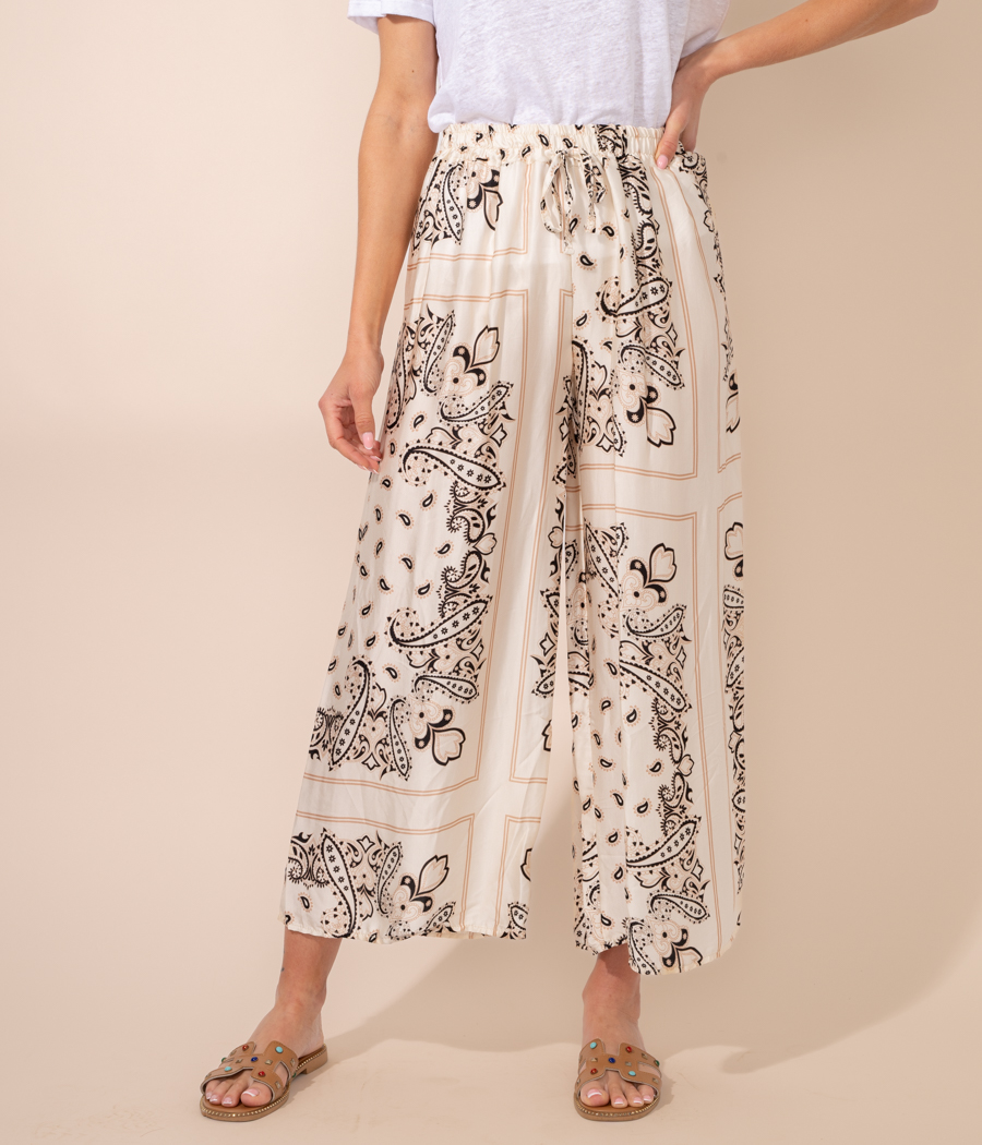 kiwi saint tropez Pantalon femme satin imprimé bandana