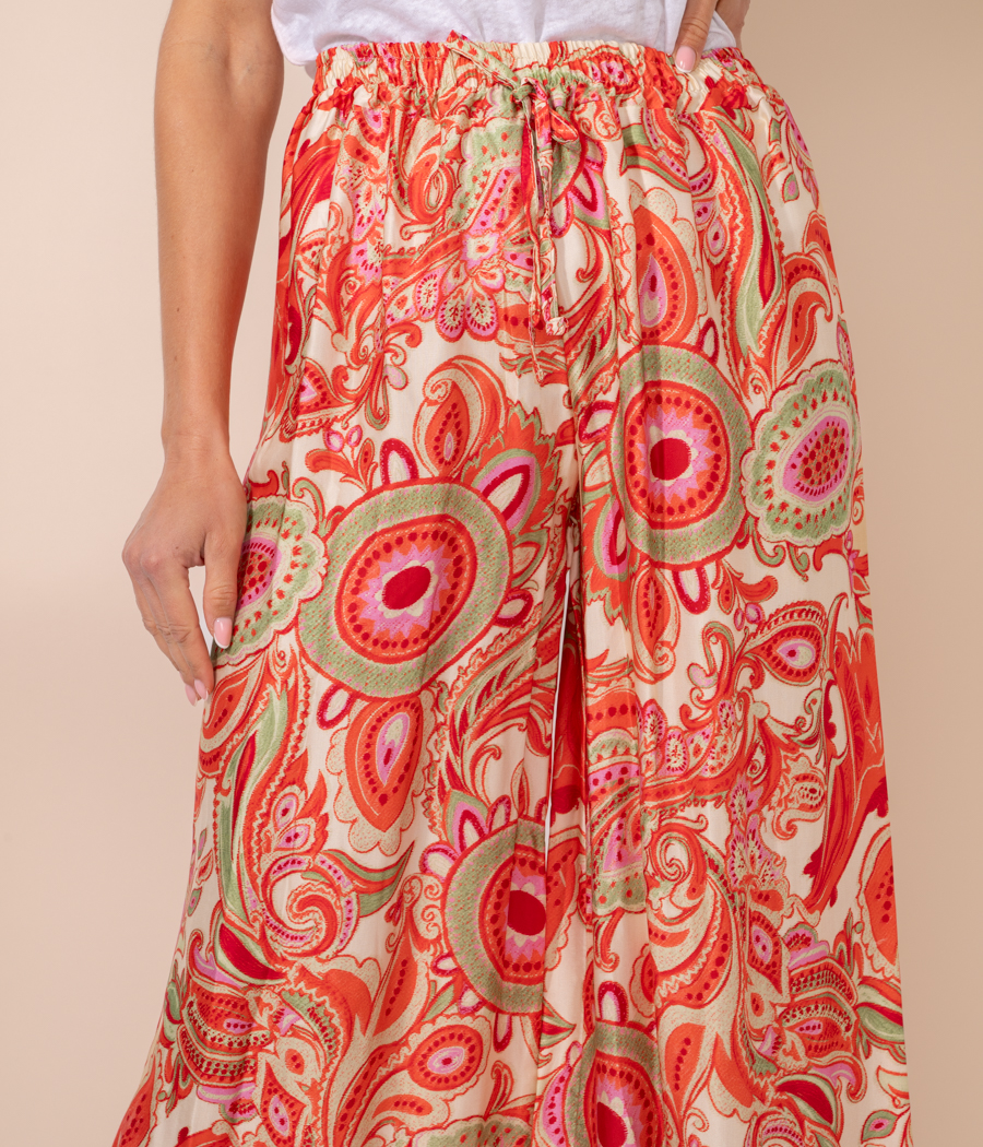 Kiwi Saint Tropez Pantalon Femme Satin Imprimé Cachemire