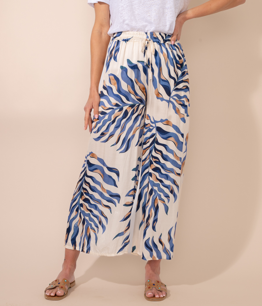 Kiwi Saint Tropez Pantalon Femme Satin Imprimé Feuillage