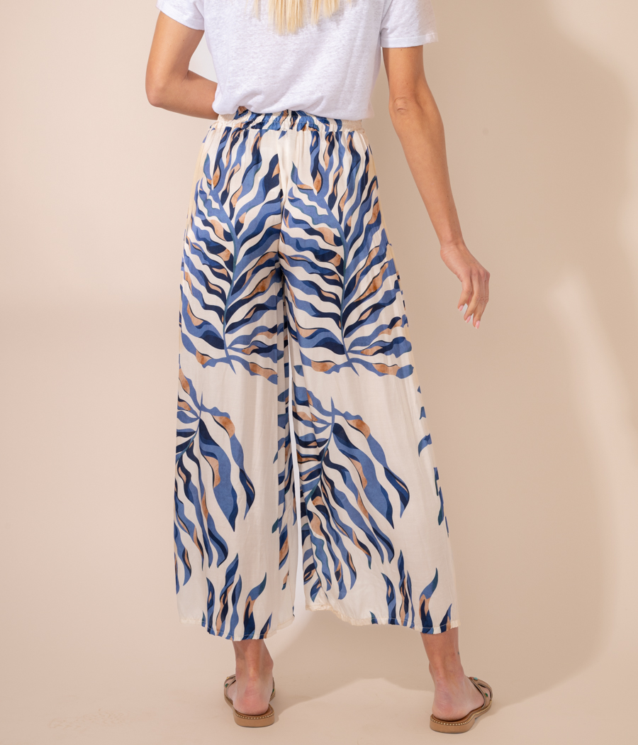 Kiwi Saint Tropez Pantalon Femme Satin Imprimé Feuillage