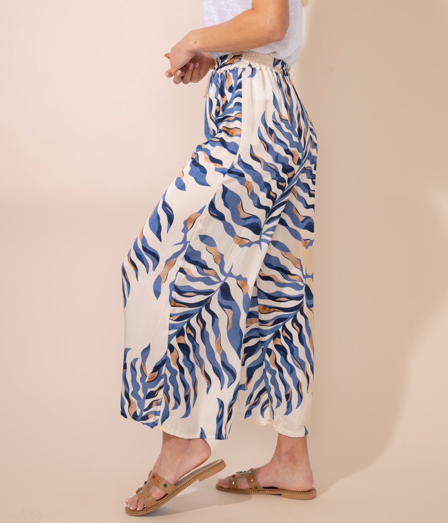 kiwi saint tropez Pantalon femme satin imprimé feuillage