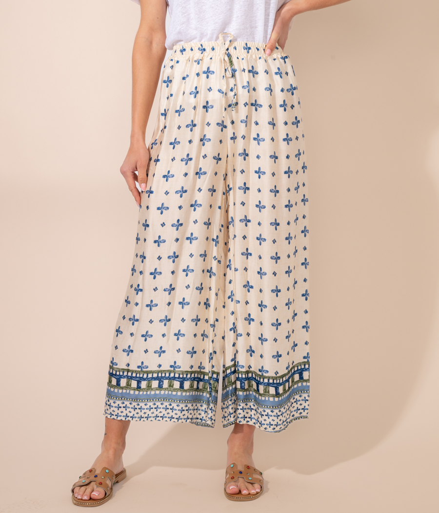 kiwi saint tropez Pantalon femme satin imprimé frise