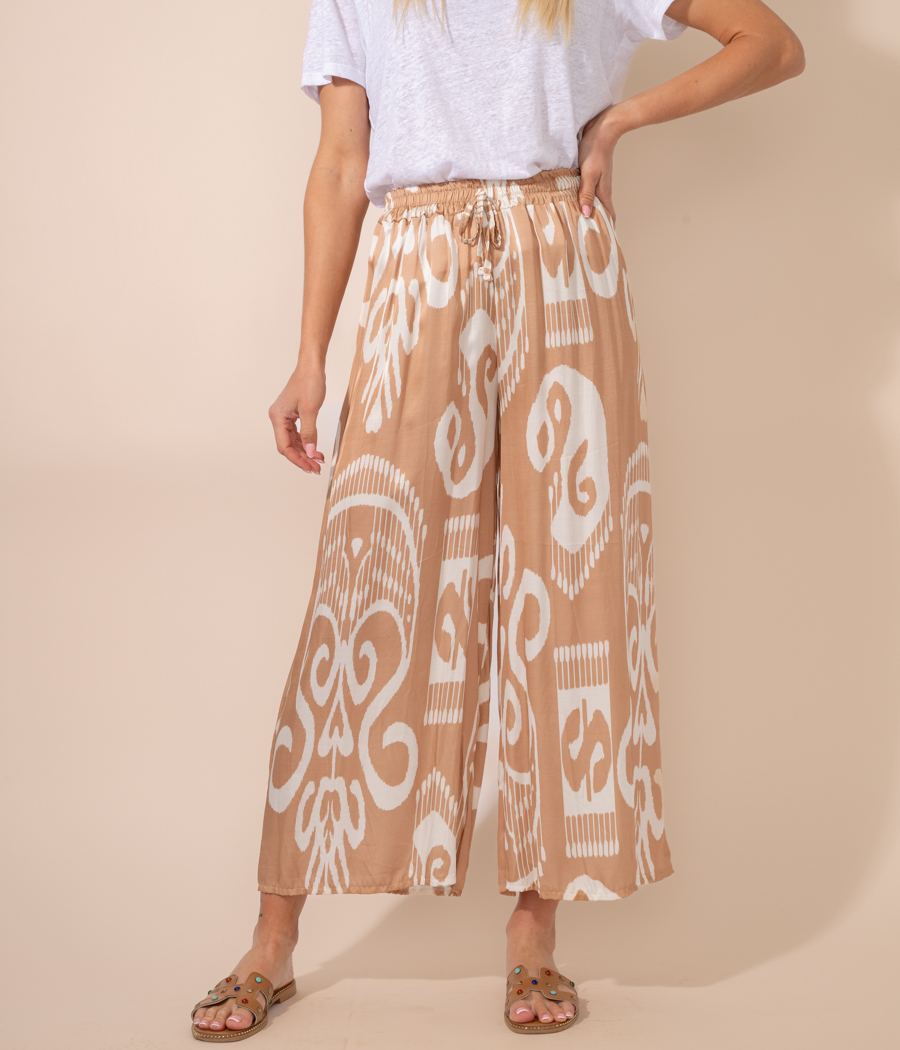 kiwi saint tropez Pantalon femme satin imprimé Ikat