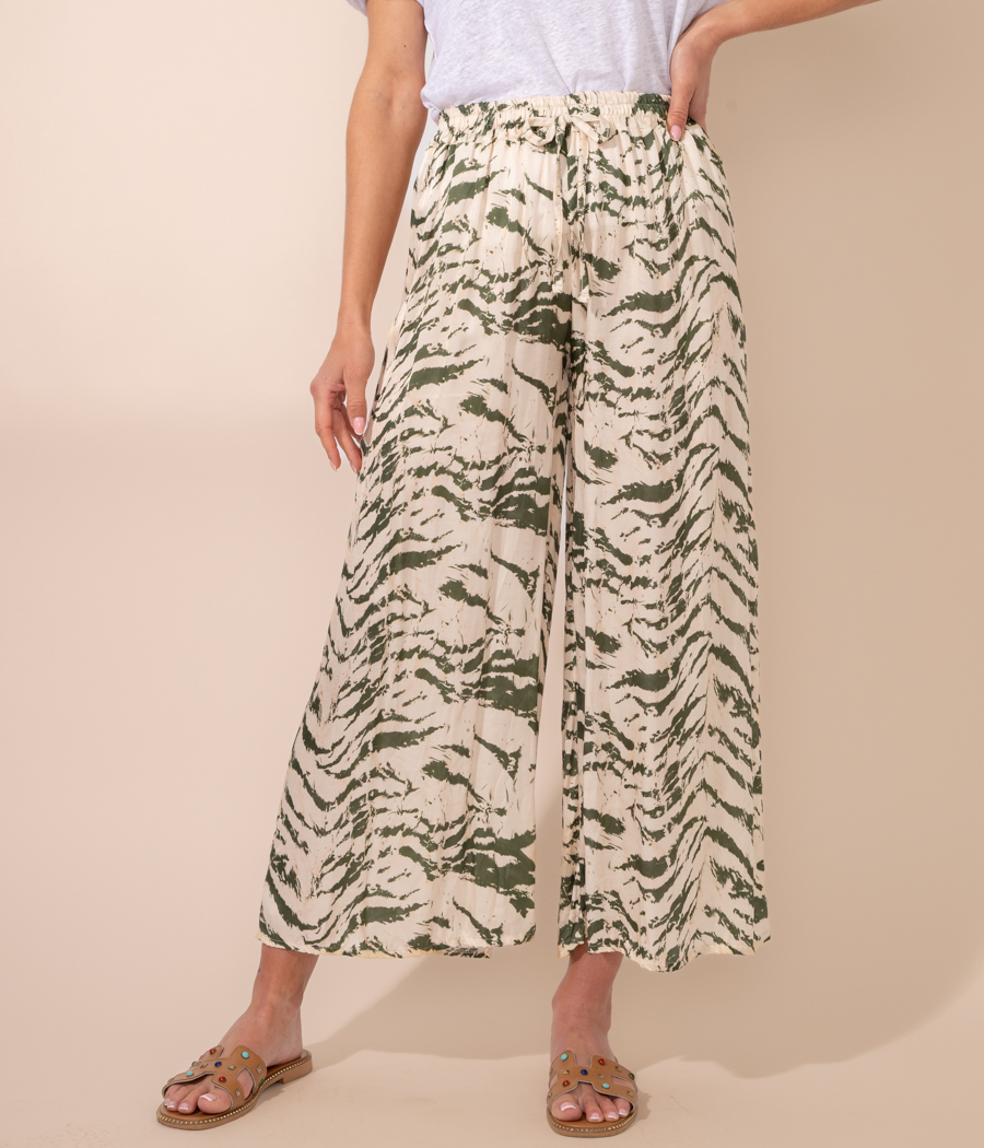 kiwi saint tropez Pantalon femme satin imprimé zèbre