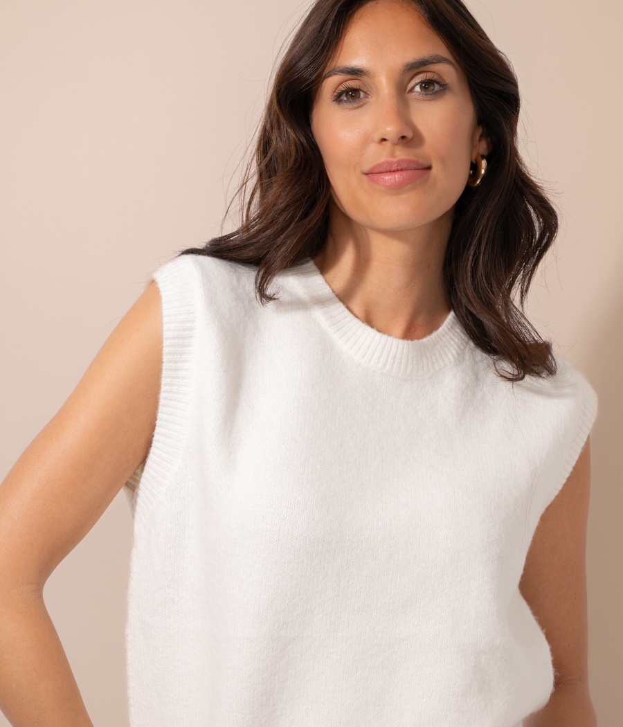 kiwi saint tropez Pull femme sans manches boutons Rose