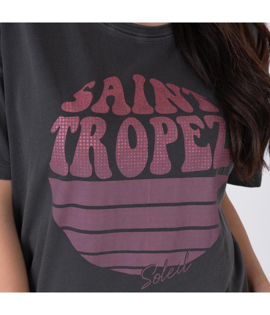 Kiwi Saint Tropez T-shirt Femme Disco Saint Tropez Carbone