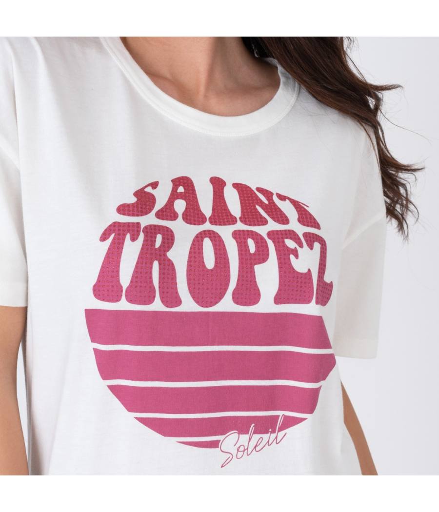 Kiwi Saint Tropez T-shirt Femme Disco Saint Tropez écru