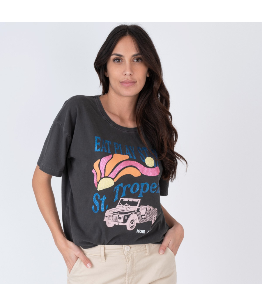 Kiwi Saint Tropez T-shirt Femme Play Saint Tropez Carbone