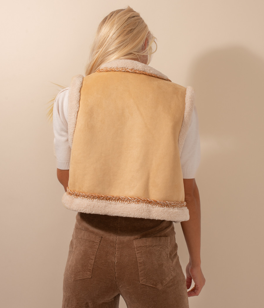 Kiwi Saint Tropez Veston Femme Fourrure Brodé Beige-multico