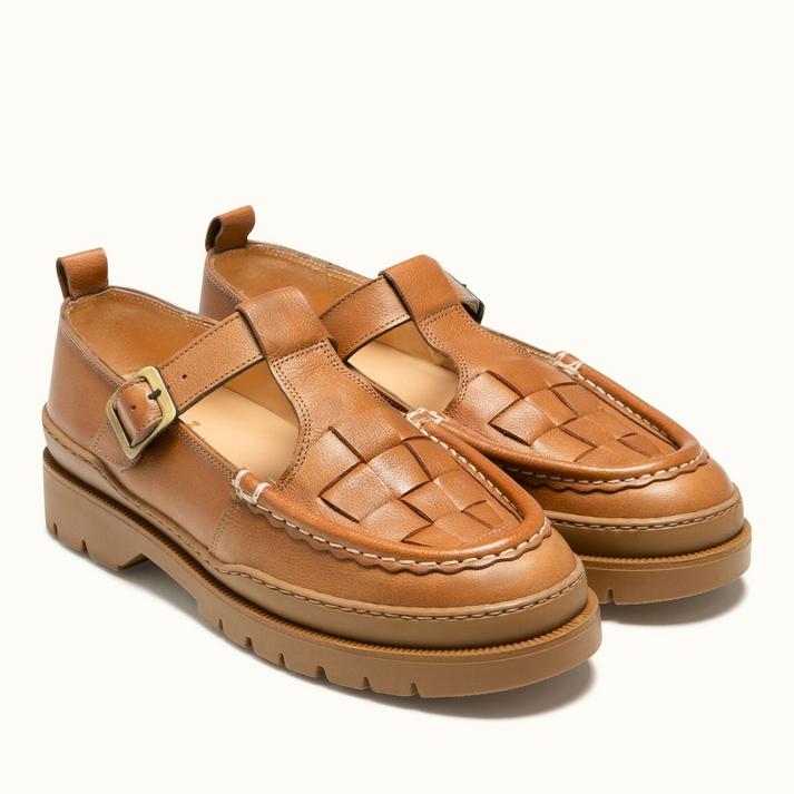 Kleman Babies Salomés Crantées Cuir éco-responsable Cognac