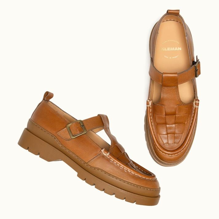 Kleman Babies Salomés Crantées Cuir éco-responsable Cognac