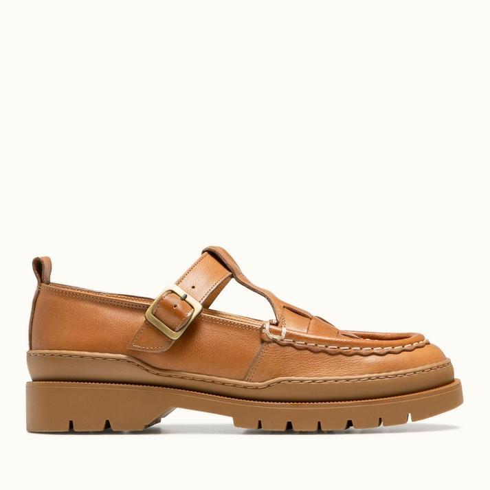 kleman Babies salomés crantées cuir éco-responsable cognac