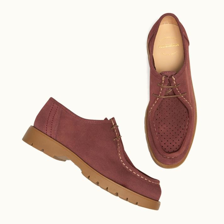 Kleman Chaussures Derbies Crantées Velours Bordeaux