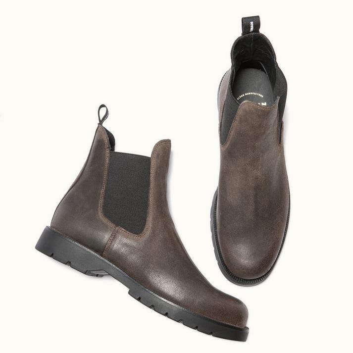 Kleman Chelsea Boots Semelle Crantée Cuir Velours Chataigne